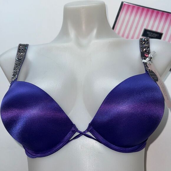 🔥Victoria's Secret Purple Push-Up Bra with Satin Finish bombshell Sz 32C New - Picture 1 of 9